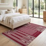 Handwoven Cotton Pink Dhurrie Floor Rug Modern Handmade Area Carpet - Image 3