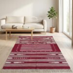 Handwoven Cotton Pink Dhurrie Floor Rug Modern Handmade Area Carpet - Image 4