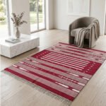 Handwoven Cotton Pink Dhurrie Floor Rug Modern Handmade Area Carpet