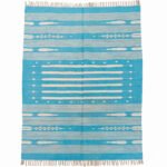 Handmade Cotton Area Carpet Blue Dhurrie Modern Flatweave Rug - Image 5