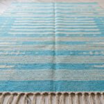 Handmade Cotton Area Carpet Blue Dhurrie Modern Flatweave Rug - Image 2