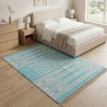 Handmade Cotton Area Carpet Blue Dhurrie Modern Flatweave Rug