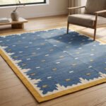 Handmade Blue Wool Dhurrie Rug | Modern Neutral Flatweave Area Rug | Custom Size - Image 2