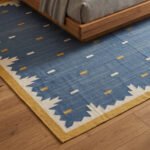 Handmade Blue Wool Dhurrie Rug | Modern Neutral Flatweave Area Rug | Custom Size - Image 3