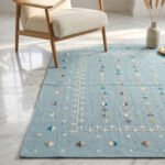 Handwoven Blue Wool Dhurrie Rug | Boho Modern Flatweave Area Carpet - Image 3