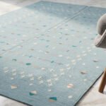 Handwoven Blue Wool Dhurrie Rug | Boho Modern Flatweave Area Carpet