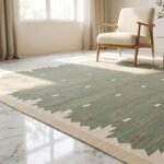 Modern Green Wool Dhurrie | Living Room Rug - Image 3
