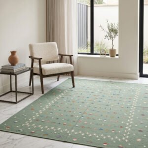 Handwoven Wool Flatweave Lite Green Rug | Simple Modern Home Decor