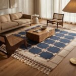Handmade Wool Blue Dhurrie Rug | Modern Flatweave Area Rug | Custom Size - Image 3