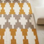 Handmade Wool Rug Yellow | Modern Geometric Flatweave Rug - Image 3