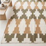 Handwoven Wool Dhurrie Rug Wodden Brown & Green | Modern Handmade Flatweave Area Rug - Image 2