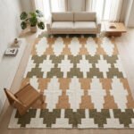 Handwoven Wool Dhurrie Rug Wodden Brown & Green | Modern Handmade Flatweave Area Rug