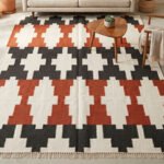 Modern Handwoven Wool Area Rug Brown & Black | Handmade Dhurrie Flatweave Rug - Image 2