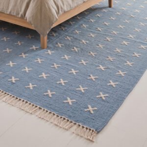 Handwoven Wool Dhurrie Rug Blue | Quiet Luxury Flatweave for Modern Spaces