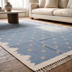 Handwoven Wool Flatweave Rug Blue  | Contemporary Home Rug