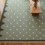 Handwoven Green Wool Dhurrie Rug | Modern Neutral Flatweave Area Rug - Image 2