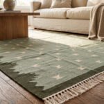 Handwoven Green Wool Dhurrie Rug | Modern Neutral Flatweave Area Rug