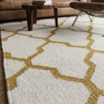 Handmade Wool Rug Yellow & Beige | Modern Boho Dhurrie Design - Image 2