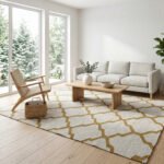 Handmade Wool Rug Yellow & Beige | Modern Boho Dhurrie Design - Image 3