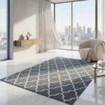 Modern Flatweave Wool Blue Carpet | Handmade Dhurrie Rug - Image 3