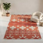 Handwoven Wool Dhurrie Orange Rug | Modern Handmade Flatweave Area Rug - Image 2