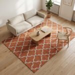 Modern Handwoven Wool Area Rug Orange | Handmade Dhurrie Flatweave Carpet - Image 2