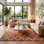 Modern Handwoven Wool Area Rug Orange | Handmade Dhurrie Flatweave Carpet - Image 3