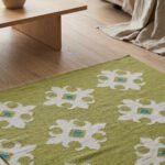 Modern Wool Carpet Green | Handwoven Flatweave Area Rug - Image 3