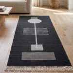 Handmade Modern  Black & Grey Wool Dhurrie Rug | Minimalist Flatweave Home Decor