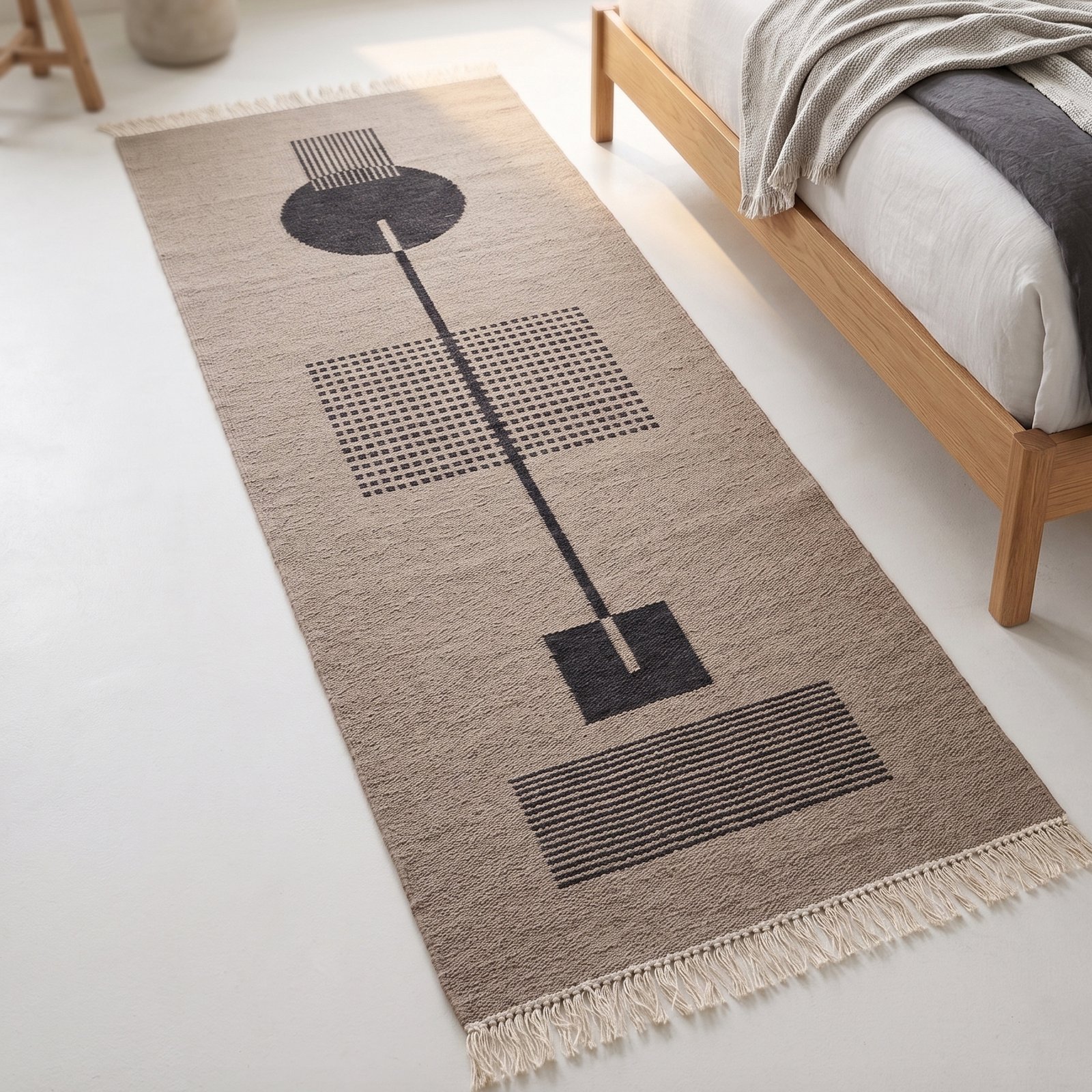 Handwoven Wool and Cotton Boho Runner Rug for hallway and kitchen - Zorwaa India (25) Modern Handmade Wool Grey Dhurrie Rug | Flatweave Area Rug - Image 1