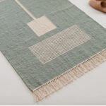 Handwoven Wool Green Dhurrie Rug | Boho Modern Flatweave Area Carpet - Image 2
