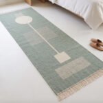 Handwoven Wool Green Dhurrie Rug | Boho Modern Flatweave Area Carpet