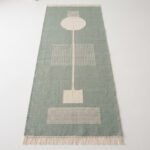 Handwoven Wool Green Dhurrie Rug | Boho Modern Flatweave Area Carpet - Image 3