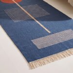 Modern Blue Wool Dhurrie Rug | Handmade Flatweave Area Rug | Neutral Home Decor - Image 2