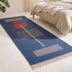 Modern Blue Wool Dhurrie Rug | Handmade Flatweave Area Rug | Neutral Home Decor