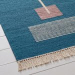 Modern Flatweave Wool Blue Carpet | Handmade Dhurrie Rug - Image 2