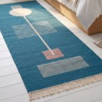 Modern Flatweave Wool Blue Carpet | Handmade Dhurrie Rug