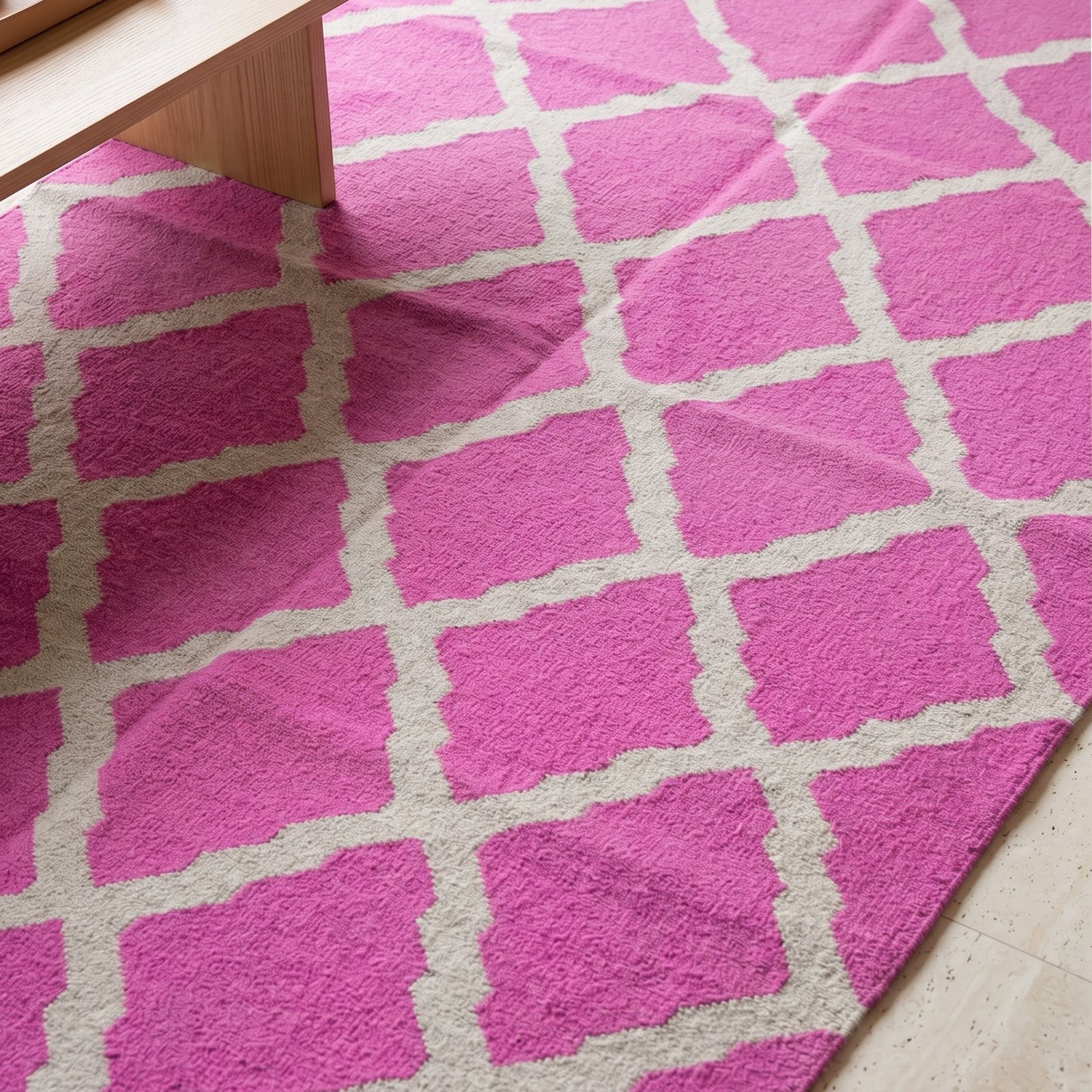Handwoven Woolen Rug For Home Decor 9x12, 8x10, 5x8, 2x3 feet - www.zorwaa (102) Handmade Wool Pink Carpet | Modern Flatweave Dhurrie Area Rug - Image 1