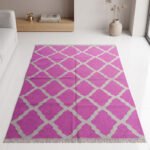 Handmade Wool Pink Carpet | Modern Flatweave Dhurrie Area Rug - Image 2