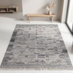 Modern Handwoven Wool Area Rug Grey | Handmade Dhurrie Flatweave Carpet - Image 3