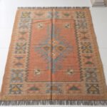 Modern Handwoven Wool Dhurrie Rug Dusty Pink & Blue | Flatweave Area Rug for Living Room - Image 3