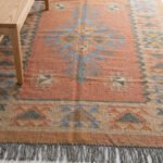 Modern Handwoven Wool Dhurrie Rug Dusty Pink & Blue | Flatweave Area Rug for Living Room