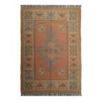 Modern Handwoven Wool Dhurrie Rug Dusty Pink & Blue | Flatweave Area Rug for Living Room - Image 4