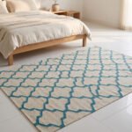 Modern Wool Rug Blue & White | Handmade Scandinavian Flatweave Design - Image 3