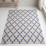 Handmade Wool Area Rug Blue | Soft Modern Dhurrie Carpet - Image 2