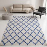 Handmade Wool Area Rug Blue | Soft Modern Dhurrie Carpet - Image 3