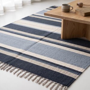 Handwoven Wool Blue Flatweave Rug | Simple Modern Home Decor