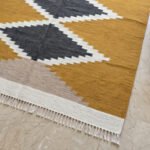 Handmade Wool Area Rug Yellow | Scandinavian Flatweave Dhurrie Rug - Image 3