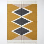 Handmade Wool Area Rug Yellow | Scandinavian Flatweave Dhurrie Rug - Image 4