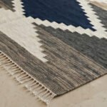 Modern Wool Dhurrie Blue & grey | Neutral Handmade Flatweave Rug - Image 2